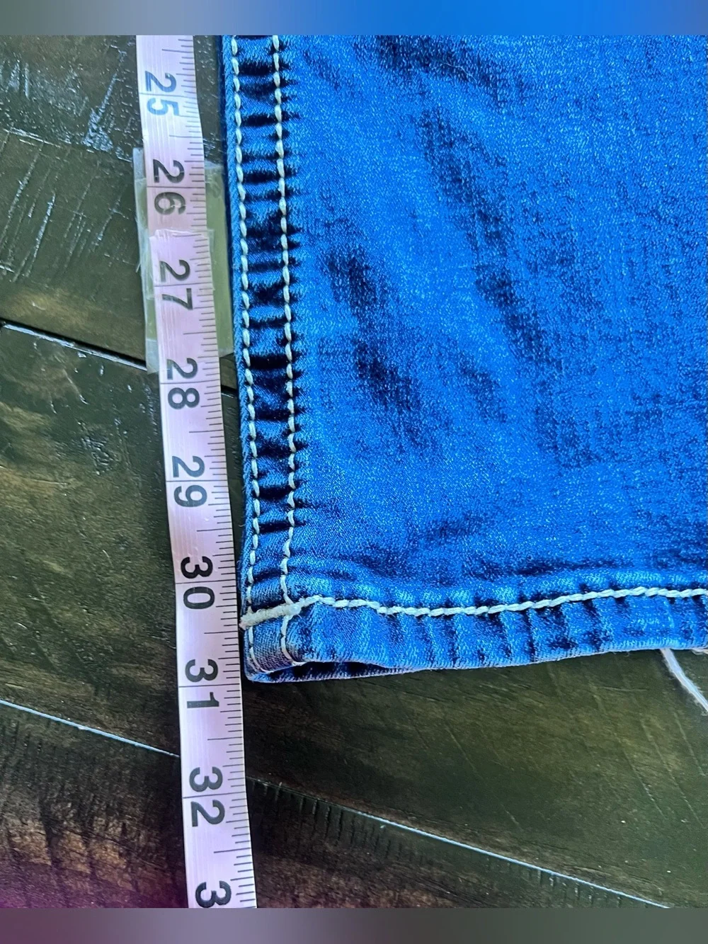 Miss Me Jeans Womens 32x31 Blue  Denim Mid Rise Rhinestone Embroidered Boot - Picture 7 of 7
